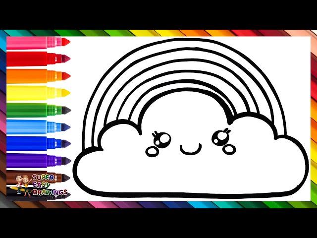 Draw and Color a Cute Cloud with a Rainbow ️ Drawings for Kids