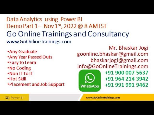 01 Power BI Demo Part1 - Nov 1st 2022 | Bhaskar Jogi | Go Online Trainings | 9000075637