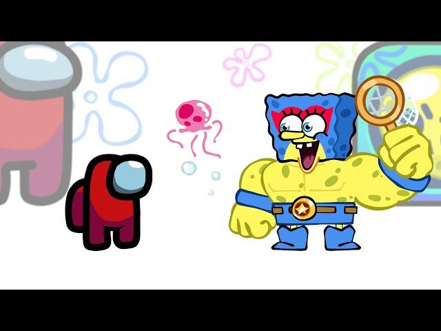 Mini Crewmate Kills SpongeBob x Brawl Stars Characters | Among Us