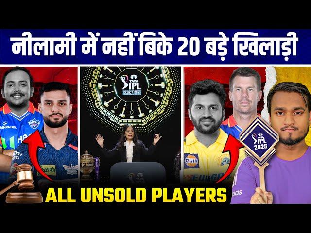 IPL 2025 Mega Auction All UNSOLD Players | Top 20 Biggest Unsold Players | TATA IPL 2025.