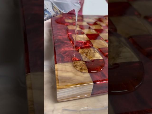 Red Lava Olive Wood Chess Board Finish #resin #resinart #art #chess #chessboard #satisfyingvideo