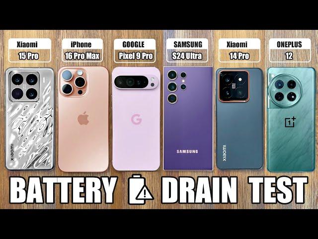 Xiaomi 15 Pro vs iPhone 16 Pro Max / S24 Ultra / Pixel 9 Pro XL / OnePlus 12 - BATTERY DRAIN TEST