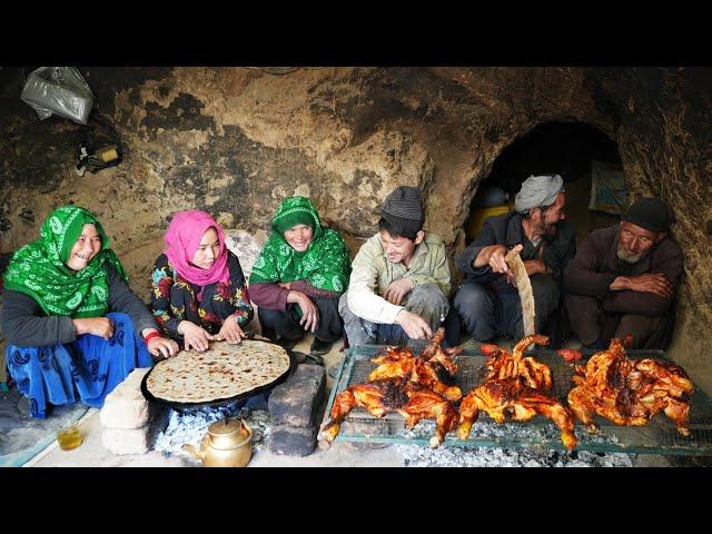 Old lovers Full Grilled Chicken Recipe Inside a 2000 Years Old Cave | Village life of Afghanistan