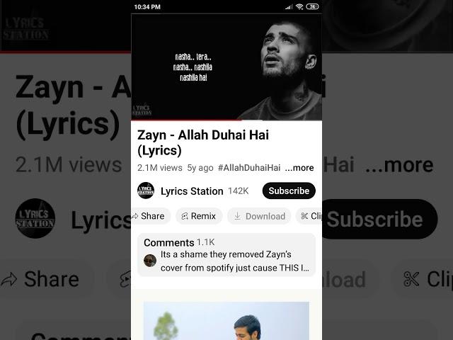 zayn - Allah duhai hai lyrics video