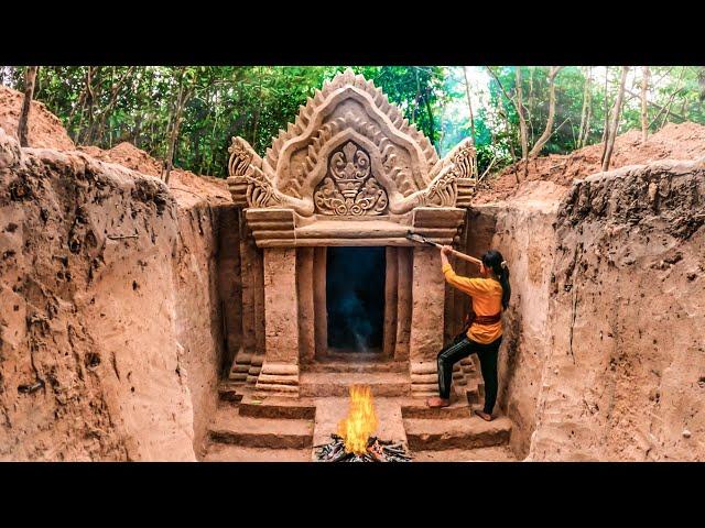 Amazing Building!! Build Most Beautiful Underground Temple House By Ancient Skill. Living Off Grid.