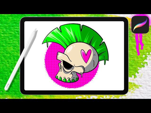 Skull Art Tutorial: Let's Draw a Mohawk Skull in Procreate!