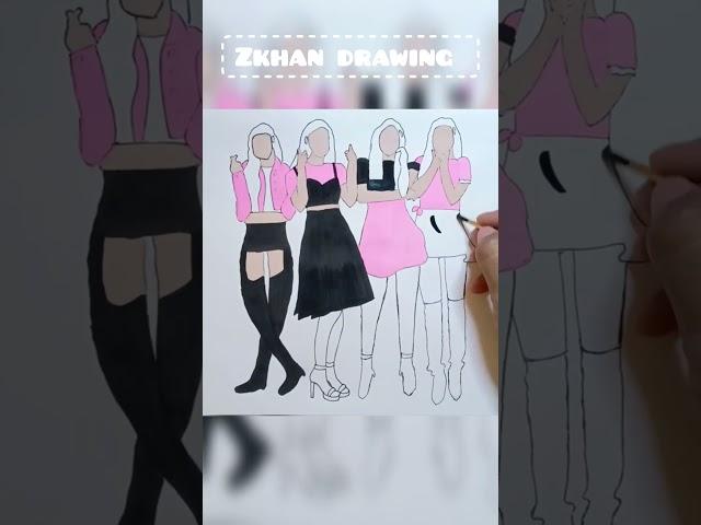 blackpink group drawing//#art #satisfying #blackpink #ytshort #shorts