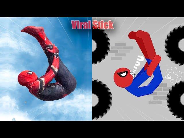 Best Falls | Real Spiderman vs Stickman | Stickman Dismounting Highlight and Funny Moments #173