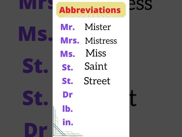 Common abbreviations  in English  #abbreviation