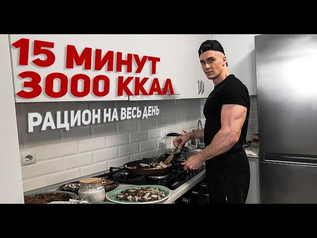 КАК ПРИГОТОВИТЬ РАЦИОН НА ДЕНЬ ЗА 15 МИНУТ (3000 КАЛОРИЙ)