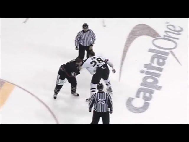 Guillaume Lepine Hits Rob Globke -  Lepine vs Neil Clark EIHL fight 9-10-10