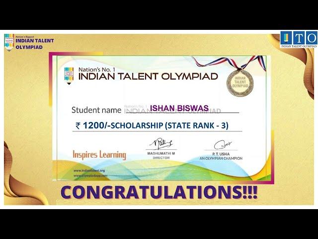 Olympiad Success Topper STATE TOPPER  RANK - 3 ISHAN BISWAS- PAKHANJORE, CHHATTISGARH