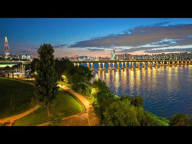 Walking From Dusk Till Dawn for 42km Hangang Riverside in Seoul 4K HDR