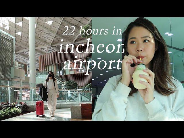 22 Hour Long Layover in Incheon Airport | Korean convenience store food, free Transfer Lounge