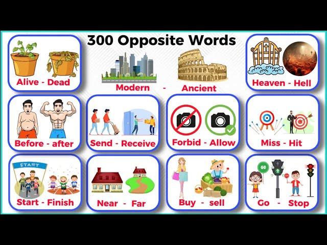 300 Opposite Words | Antonyms In English | Opposites | Opposite word in English | Common opposites