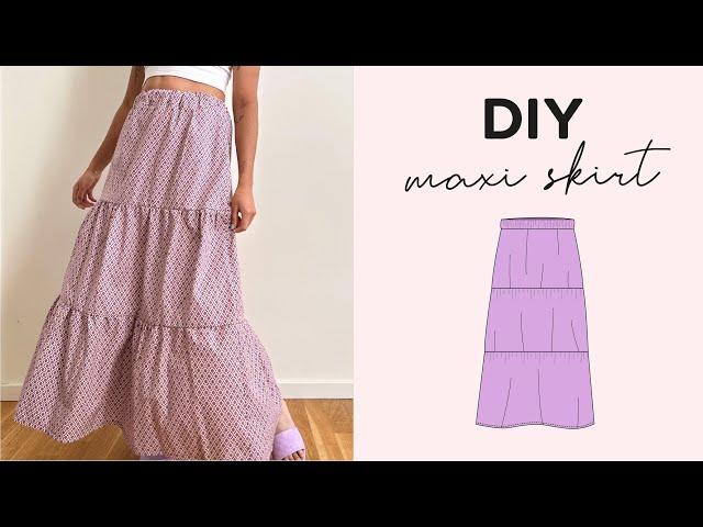 DIY Maxi Skirt + Sewing Pattern | Easy Elastic Gathered Tiered Skirt 