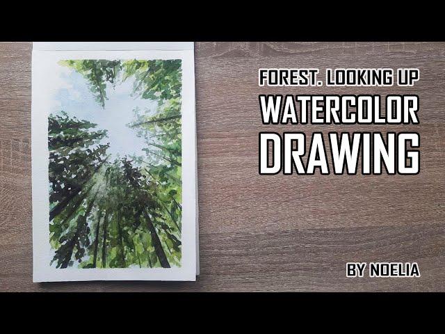 How to draw a forest, looking up / Как нарисовать лес снизу вверх