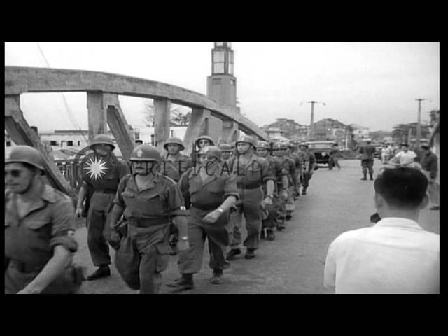Communist troops at bridge over Haney Canal in Haiphong, Vietnam. HD Stock Footage