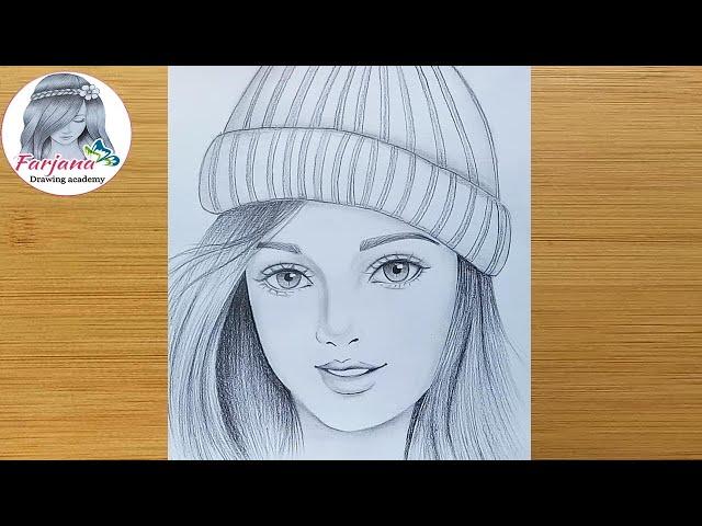 How to draw a girl wearing winter cap for beginners || Pencil sketch || bir kız nasıl çizilir