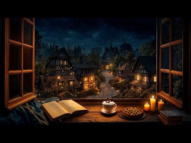 Cozy Study Room in a Autumn Night   Gentle Rain Sounds And Thunder to Study, Focus and Relax