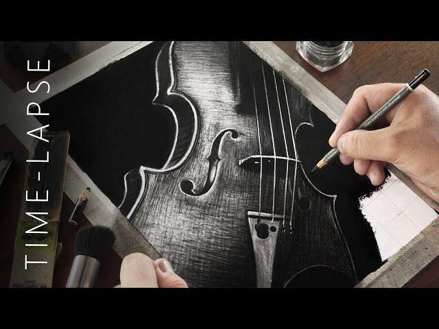 Realistic Violin drawing with Charcoal | Time-lapse