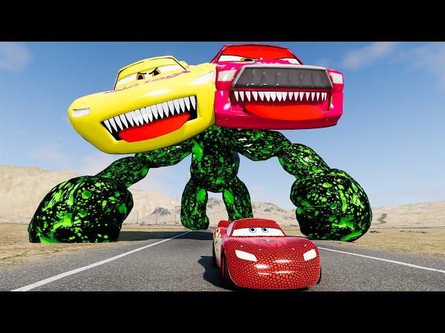 Crazy Escape From The Green Monster Meteorite McQueen Eater VS Lightning McQueen Beamng Drive #132