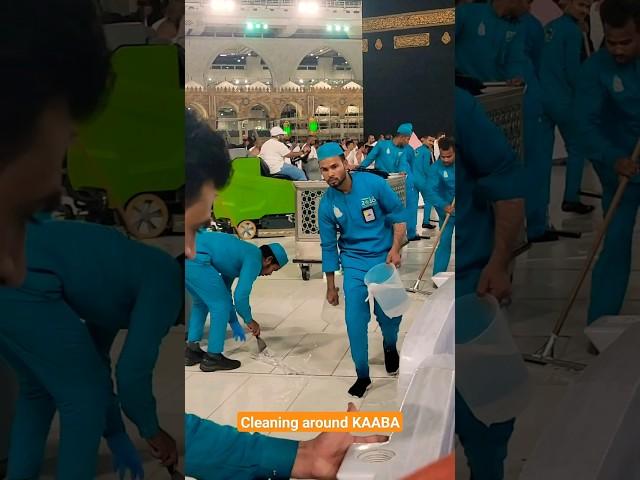 Masjid al Haram worker Cleaning floor KAABA Makkah #viral #youtubeshorts #mecca