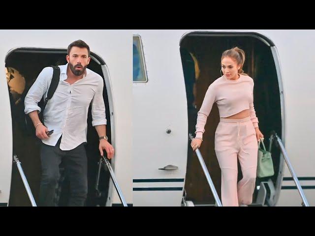 Jlo looked stunning in a pink cropped top as she stepped out of a private jet with Ben Affleck