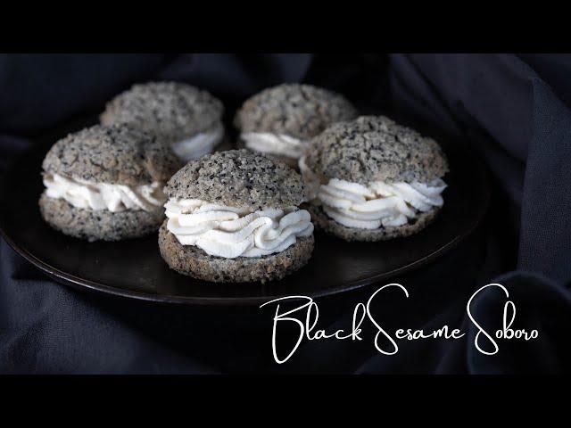 BLACK SESAME SOBORO | KOREAN STREUSEL BREAD WITH FRESH WHIPPED CREAM [달콤고소한 생크림 흑임자 소보로 빵 만들기]