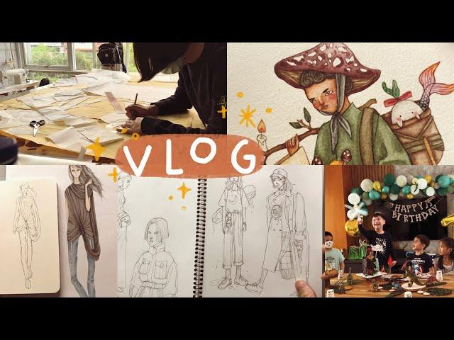 Weekly Art Vlog ️ Life as Fashion Design Teacher & Mom of 2 Sketching,redraw old illustration,bday