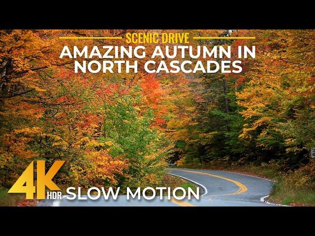 4K HDR Autumn Roads in North Cascades - Scenic Fall Foliage Drive in Slow Mo + Real Sound & Music