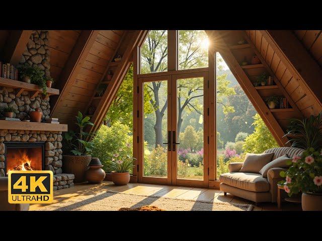 Cabin Ambience  Soft Piano, Warm Fireplace and Birdsongs of Nature for Deep Sleep