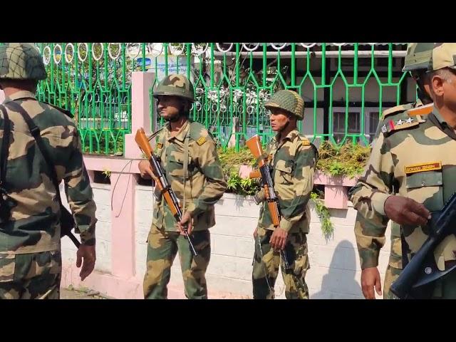 Security personnel carry out a foot march in Shillong ahead of April 19 Lok Sabha polls