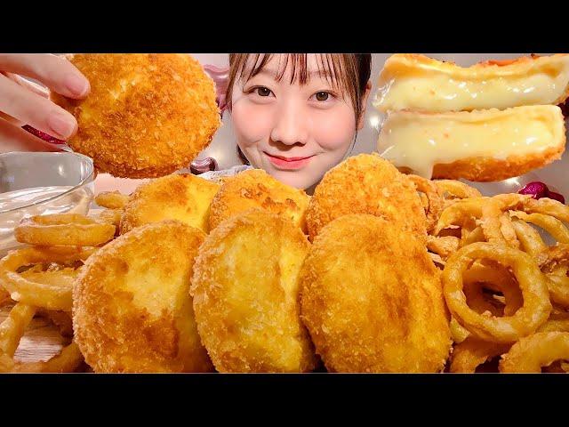 ASMR Fried Camembert Cheese Onion Rings【Mukbang/ Eating Sounds】【English subtitles】