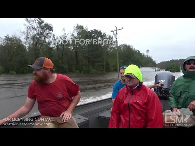 9-16-2018 Chinquapin, NC Historic Flooding whole town under water, water to the roof drone plus boat