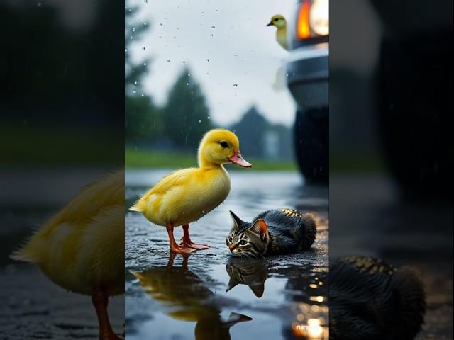 Yellow Duck finds an injured kitten #cartoon #duck #yellowduck