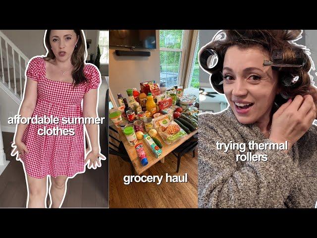 VLOG: Affordable Summer outfits, Trying thermal hair rollers, Decluttering/organizing, Groceries!