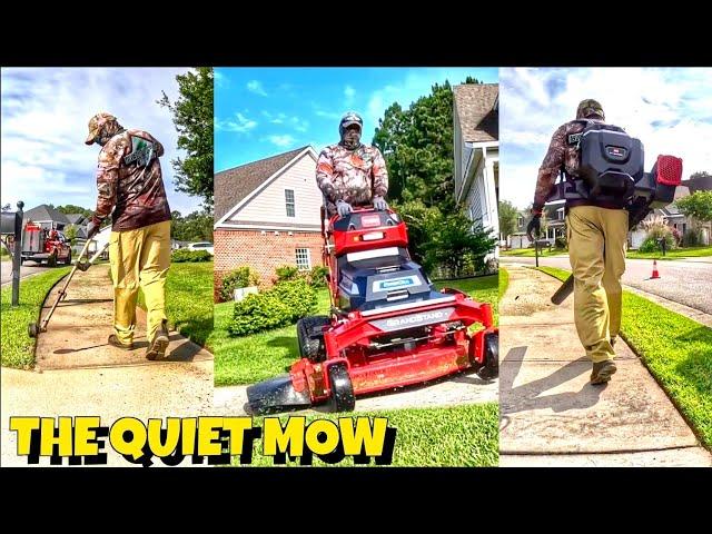 Lawn Mowing with the TORO Revolution Lawn Mower. Quiet Lawn Care Video