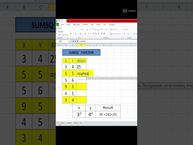 How to Used SUMSQ Function | Formula in ms Excel  | Design By Minhaj |