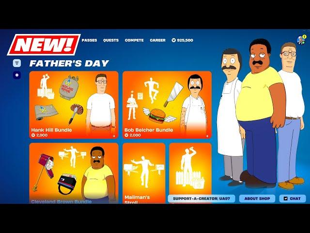 NEW ITEM SHOP CARTOON Skins & Emotes Bundle Fortnite! (Hank Hill, Bob Belcher & Cleveland Brown)