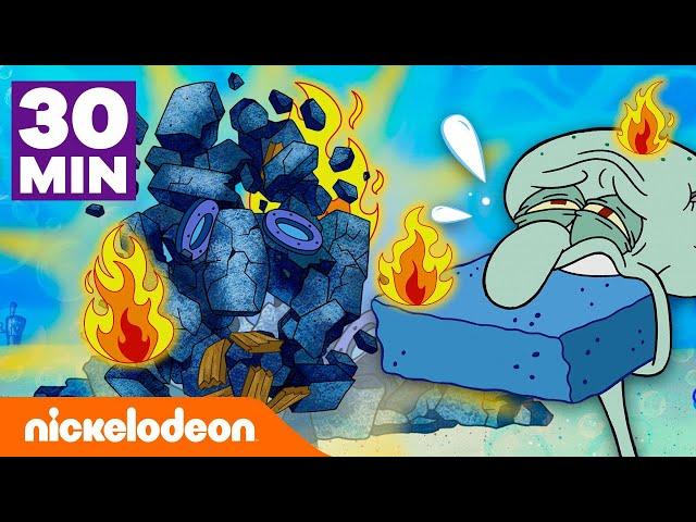 SpongeBob | Wszystkie fragmenty gdzie dom Skalmara zostaje zniszczony | Nickelodeon Polska