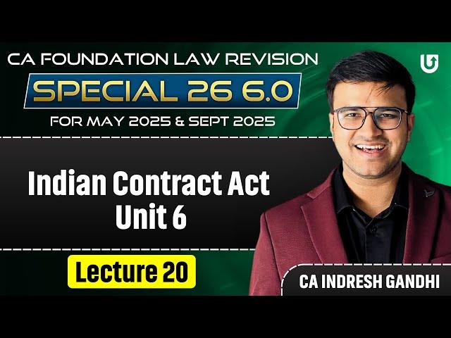 CA Foundation Law | Indian Contract Act 1872 Unit 6 |  One shot Revision | Indresh Gandhi