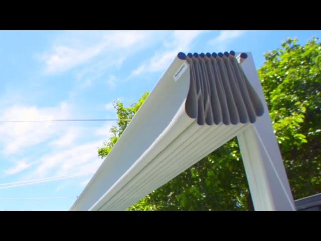 Affordable pool shading using a simple yacht rigging system from the 1950s