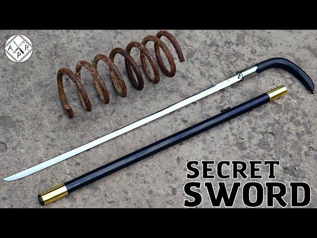 Forging a SECRET CANE SWORD out of a Rusted COIL SPRING