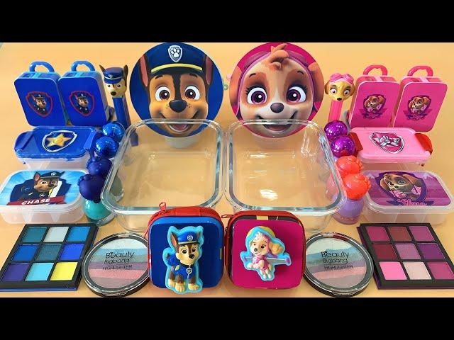 Paw Patrol Chase & Skye Slime Satisfying | Mixing Makeup,Eyeshadow,Glitter,Clay Into Clear Slime