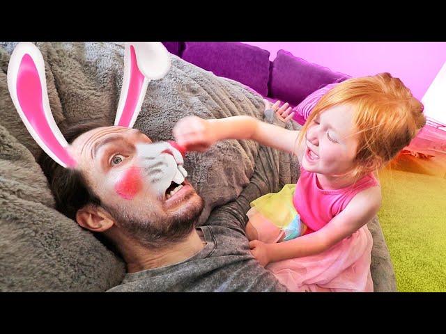 Adley and Dad BUNNY MAKEOVER!!  fun new challenges hidden in mystery eggs! DROP TEST (what’s inside)