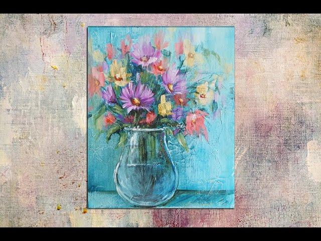 Easy Acrylic Floral Bouquet/Acrylic painting/ Step by Step/MariArtHome