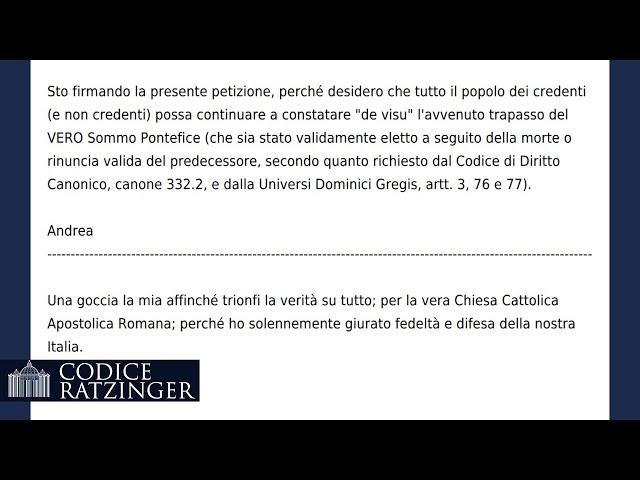 I vostri commenti alla petizione: richiesta di verità e trasparenza, sia Bergoglio papa o antipapa