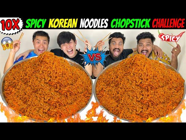 10X SPICY KOREAN NOODLES CHALLENGE with CHOPSTICKS INDIA Vs JAPAN EATING COMPETITION (Ep-689)