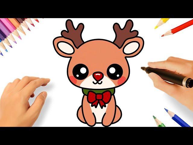 HOW TO DRAW A CUTE CHRISTMAS REINDEER EASY 